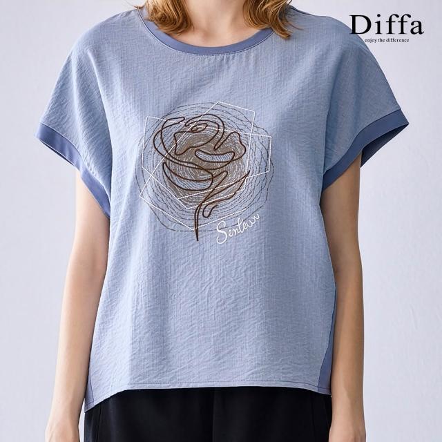 【Diffa】Senteur玫瑰印花異素材拼接連袖針織衫-女