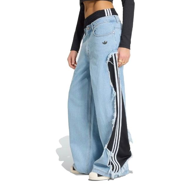 【adidas 愛迪達】破壞牛仔 丹寧 闊腿褲 牛仔褲 FB DENIM 女 A-KY5193 B-KY5192