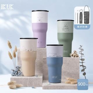 【IKUK 艾可】真陶瓷保溫保冰杯-全陶瓷吸管杯冰壩杯900ml贈5件組