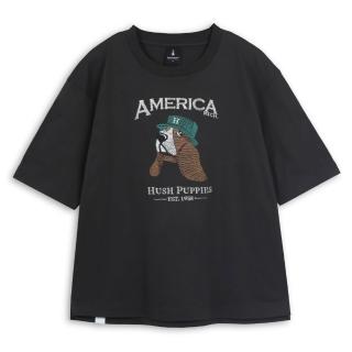 【Hush Puppies】男裝 T恤 漁夫帽狗線條刺繡寬版T恤 (深灰 / 64111104)