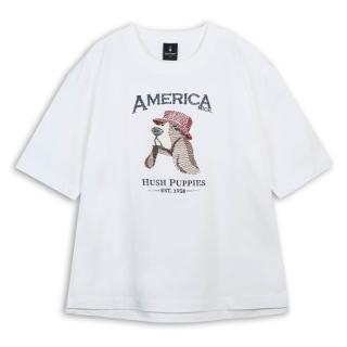 【Hush Puppies】男裝 T恤 漁夫帽狗線條刺繡寬版T恤 (白色 / 64111104)