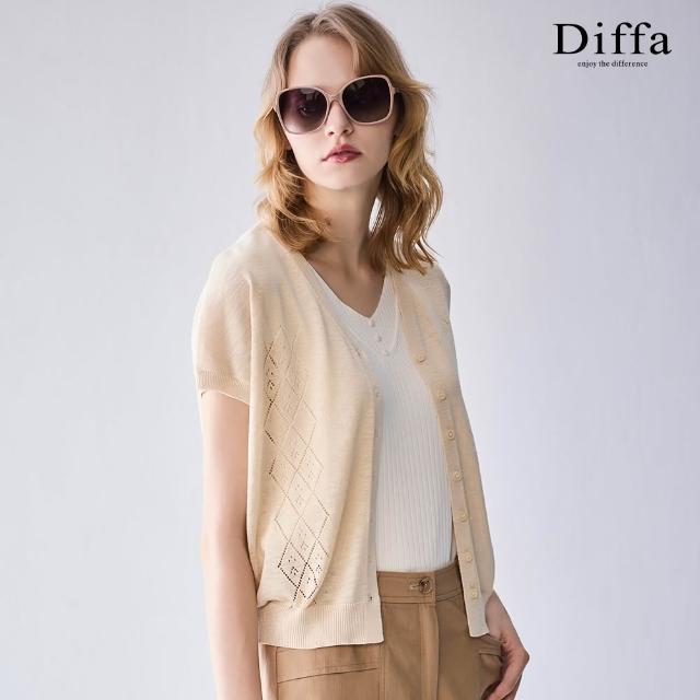 【Diffa】菱格鏤空織紋連袖線衫-女