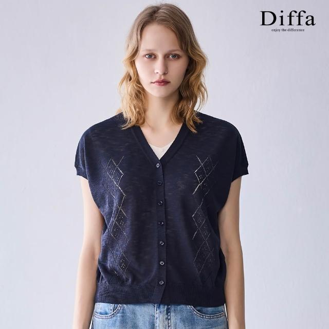 【Diffa】菱格鏤空織紋連袖線衫-女