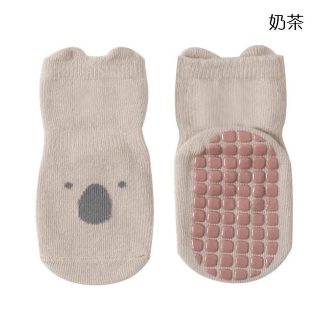 【橘魔法】大地色系動物表情地板襪 男童 女童 兒童 童裝 防滑膠點 襪子 室內襪 鞋襪