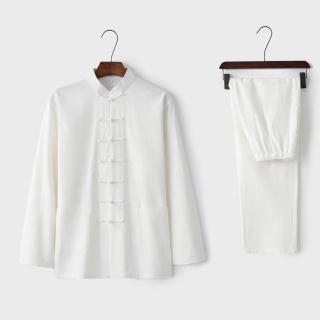 【巴黎精品】現貨出清 新中式唐裝漢服兩件套(功夫氣功太極復古亞麻棉麻中國風男套裝8色a1bx1)