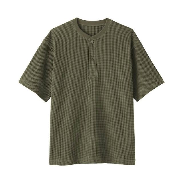 【MUJI 無印良品】男鬆餅紋亨利領短袖T恤(象牙白/深灰/煙燻綠/暗藍)