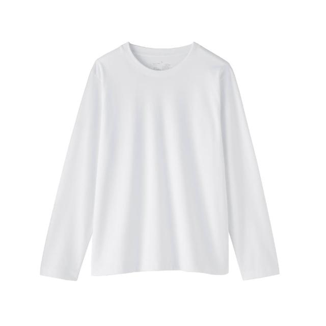 【MUJI 無印良品】女天竺圓領長袖T恤(白色/黑色/綠色/棕色/黑紋樣/磚紅紋樣/綠紋樣/灰棕紋樣)