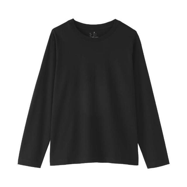 【MUJI 無印良品】女天竺圓領長袖T恤(白色/黑色/綠色/棕色/黑紋樣/磚紅紋樣/綠紋樣/灰棕紋樣)