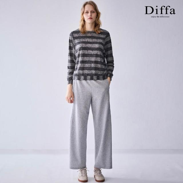 【Diffa】鬆緊腰綁帶車褶直筒褲-女