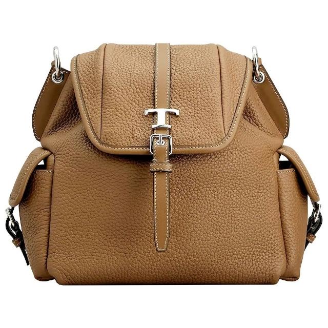 【TOD’S】TODS T Timeless T字荔紋牛皮束口抽繩翻蓋手提 肩斜背 後背包(2色可選 雙肩包 真皮)