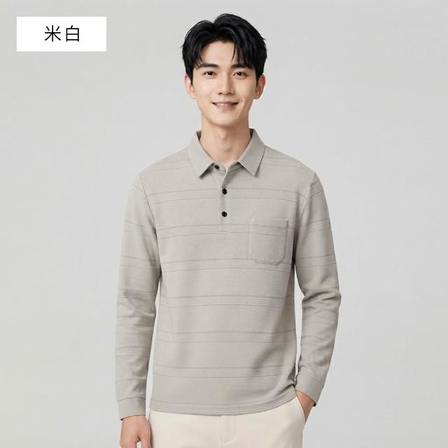 【NEW FORCE】溫紳條紋男士長袖POLO衫(長袖POLO衫/長袖上衣/保暖上衣/休閒上衣/條紋上衣/秋冬上衣)