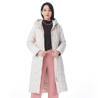 【KeyWear 奇威名品】白鴨絨連帽輕羽絨外套長版羽絨