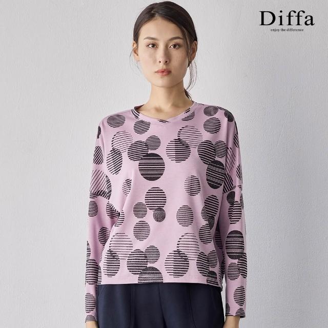 【Diffa】波點印花落肩針織衫-女