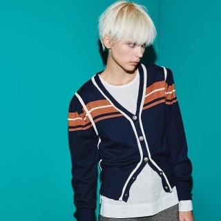 【N.ONE】配色拋袖針織外套-深藍